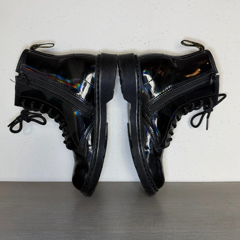 Dr. Martens 1460 J Patent Iridiscent Black Boots Junior Size 4 US Men 5 US Women